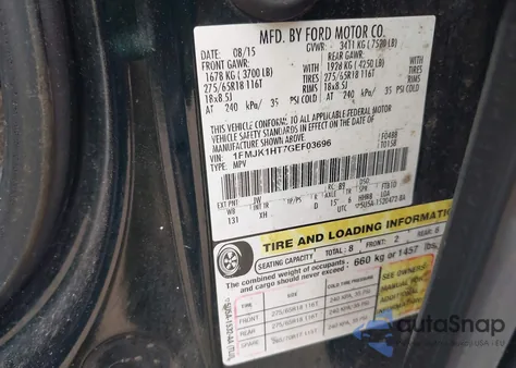 2016 Ford Expedition El Xlt z USA, uszkodzony, nr VIN 1FMJK1HT7GEF03696